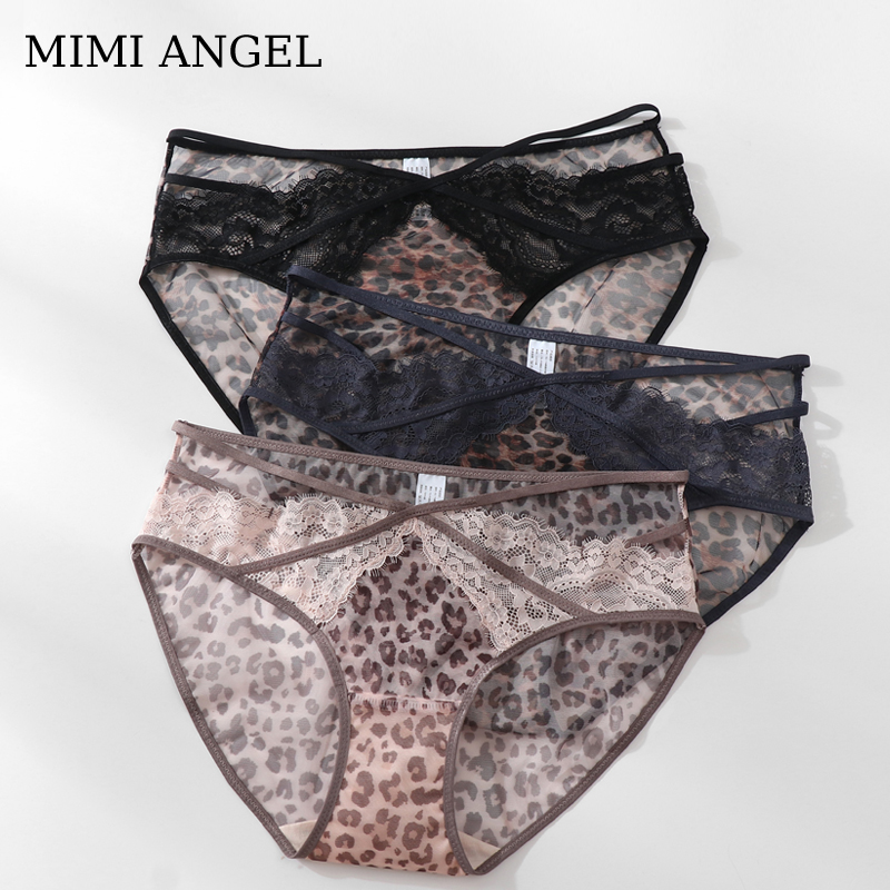 MimiAngel豹纹性感蕾丝三角内裤