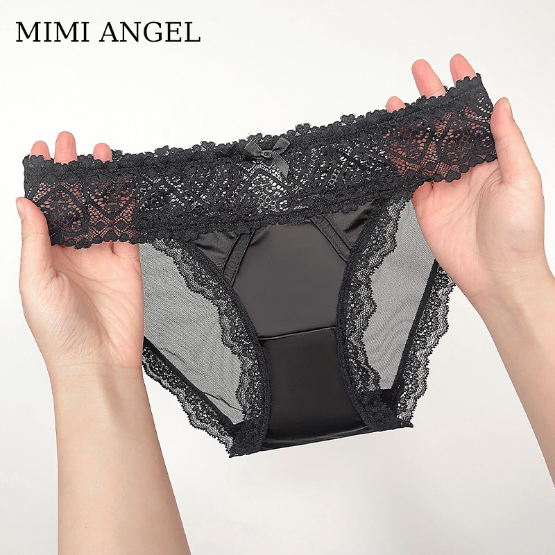 法式内裤女蕾丝性感轻奢刺绣缎面纯棉裆透气舒适女士三角裤夏季薄