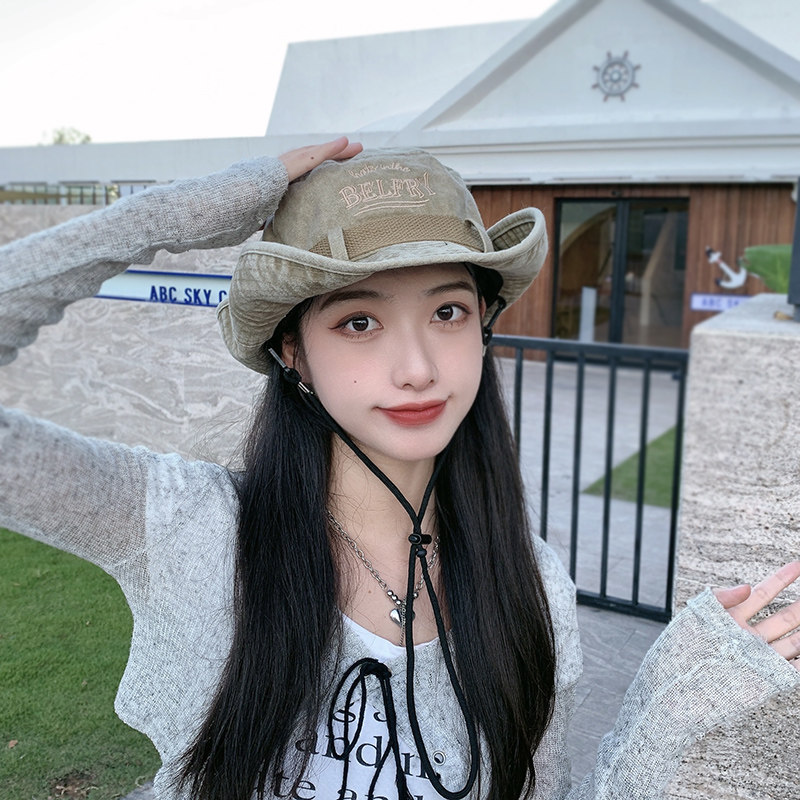 西部牛仔帽子夏季女款防晒帽欧美式大檐沙滩海边辣妹登山遮太阳帽