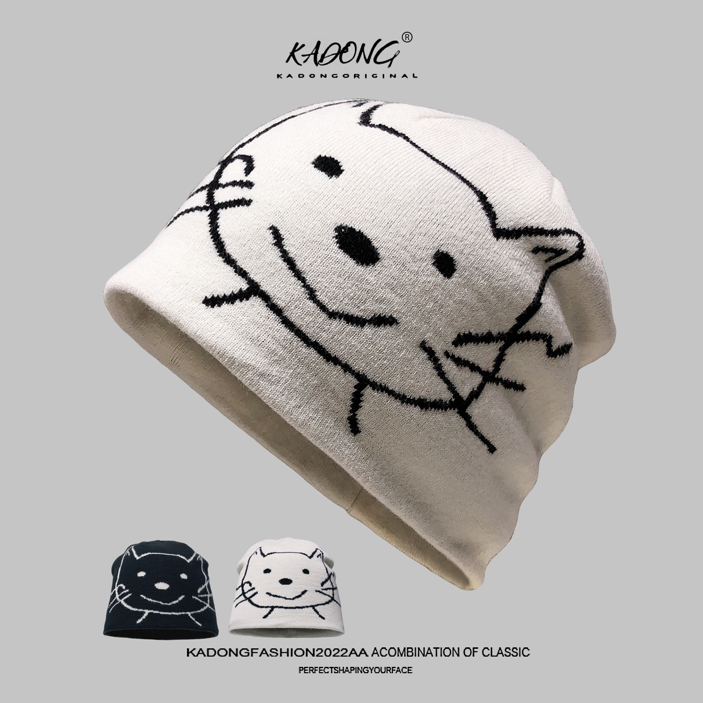 韩国东大门猫咪冷帽大头围女秋冬显脸小空调包头防风保暖针织帽子