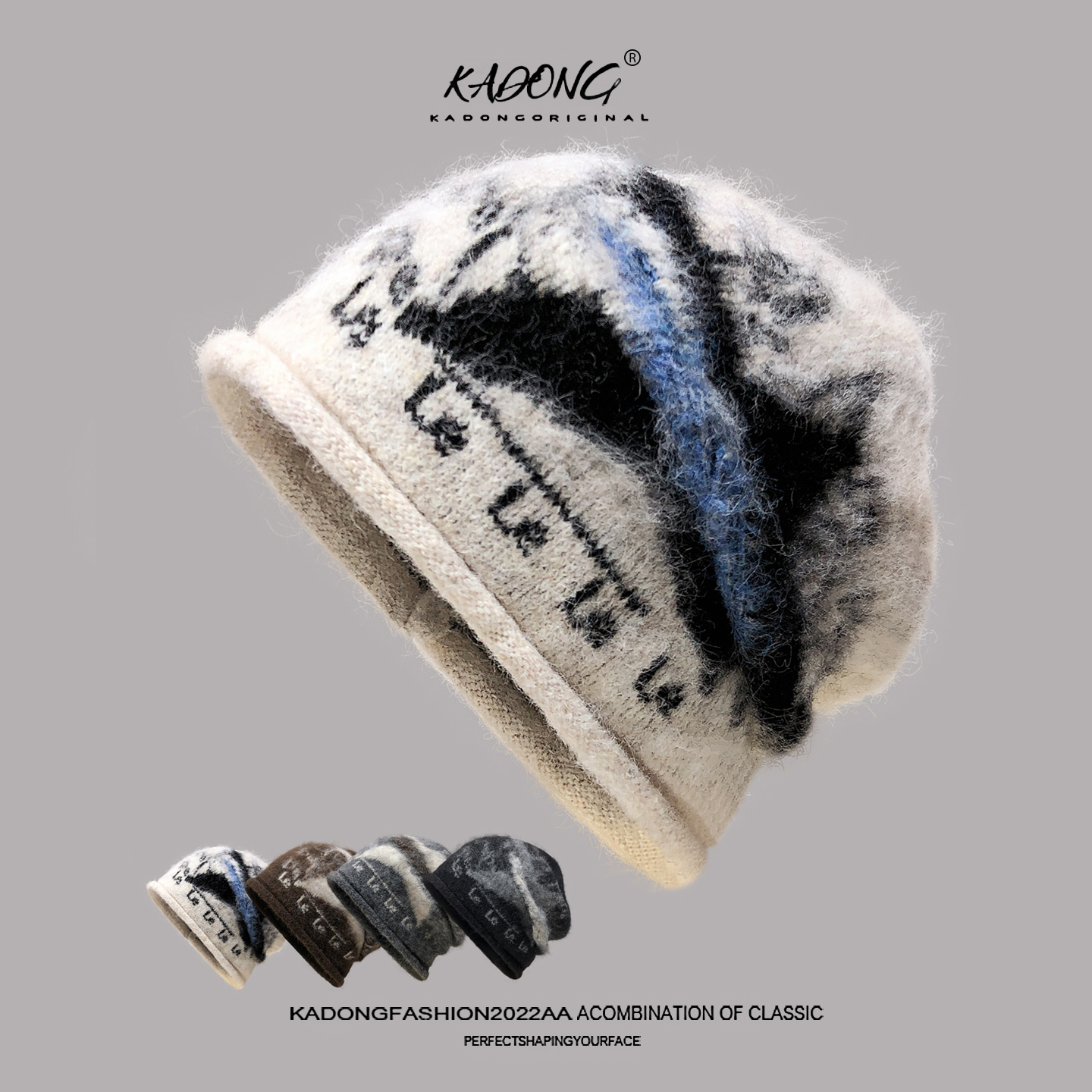 秋冬美式五角星毛线针织帽大头围保暖显脸小冷帽堆堆帽包头帽女款