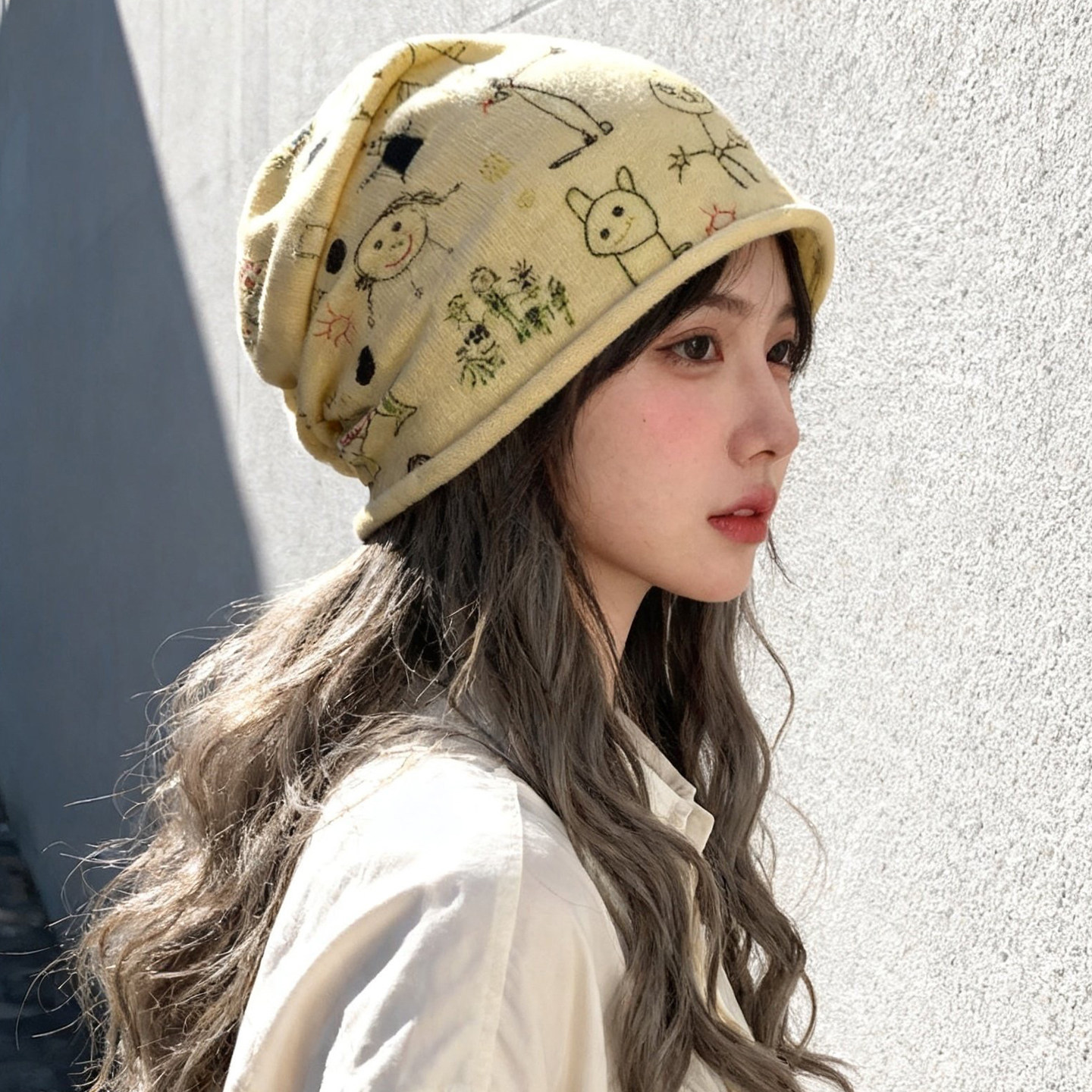 包头棉卡通堆堆帽秋冬季薄款美式帽子女款时尚流高级感卷边冷帽子