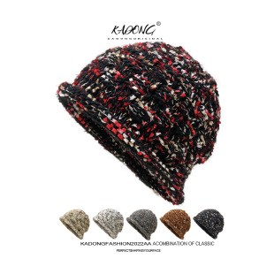 王菲同款混色粗毛线帽子包头帽女秋冬保暖护耳宽松针织帽防寒帽