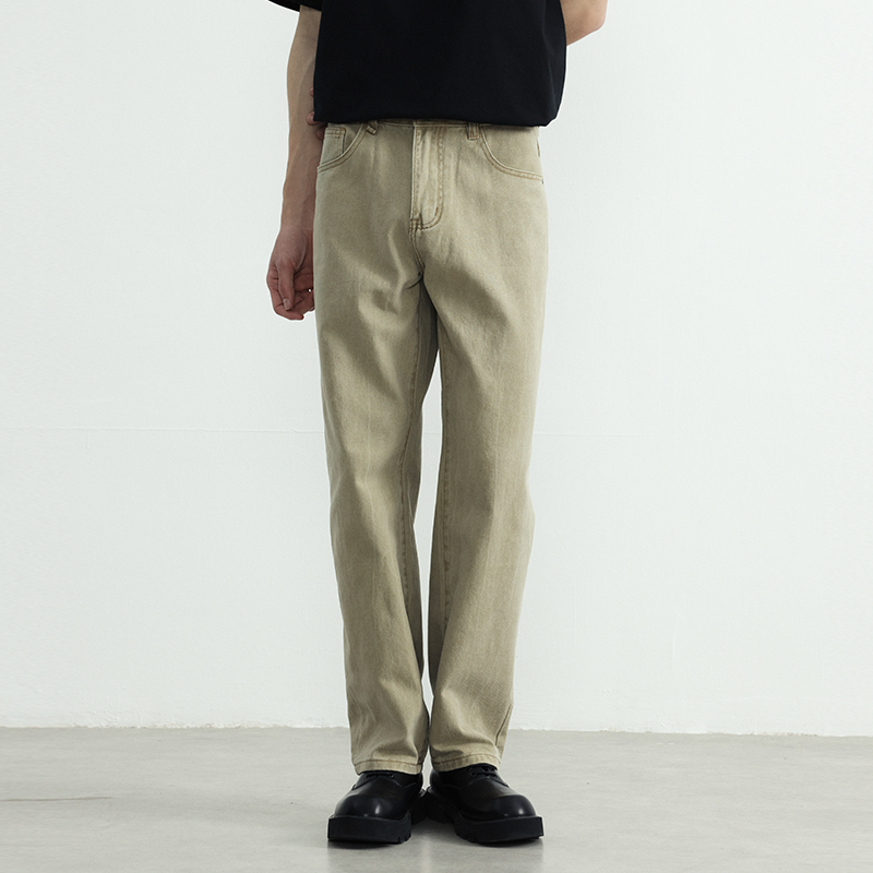 thumbnail for UZON khaki straight leg jeans, loose cotton men's pants, spring and summer men's casual pants, light khaki pants