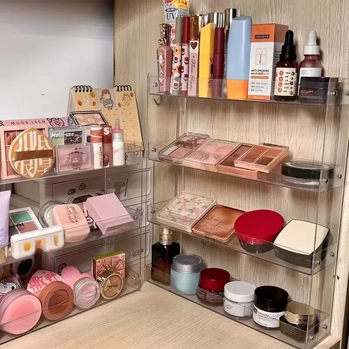 化妆品收纳架桌面置物架护肤品整理盒可壁挂透明宿舍桌上小型架子