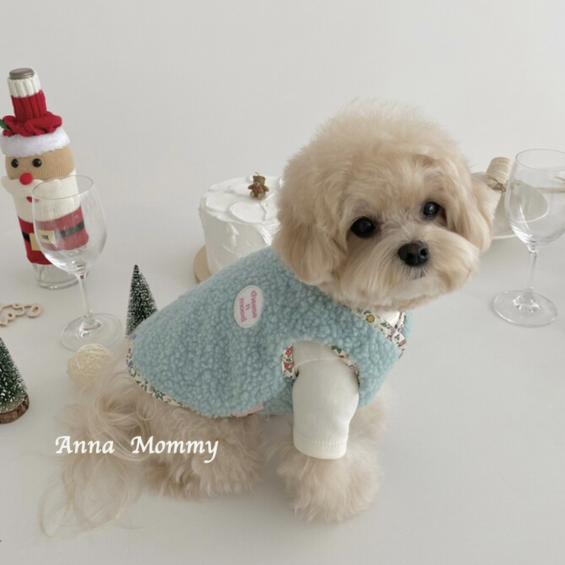 碎花绒背心小型犬博美猫咪泰迪雪纳瑞宠物小狗秋冬款比熊狗狗衣服
