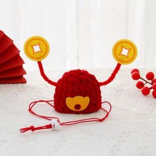 新年喜庆宠物猫咪帽子拜年财神帽红色头套狗狗过年拍照趣味装饰品