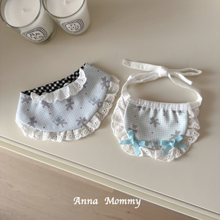 狗狗围兜猫咪口水巾蓝格小清新蕾丝边围脖宠物配饰小型犬比熊泰迪