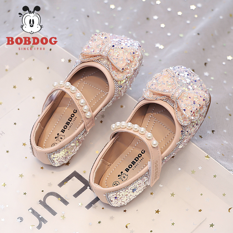 正品巴布豆女童鞋儿童公主鞋水钻