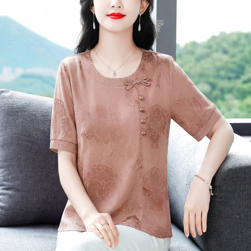 妈妈夏装女短袖t恤中年妈妈装遮肚子洋气上衣中国风小衫女装上衣