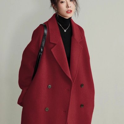 燕麦色双面羊绒羊毛大衣女中长款2024秋冬韩版新款赫本风毛呢外套