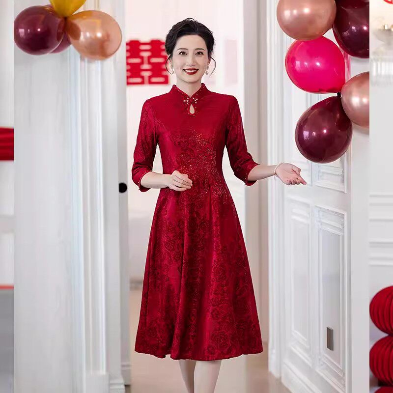 喜婆婆婚宴装2025新款妈妈礼服结婚婚礼喜服敬酒服改良旗袍秋冬女