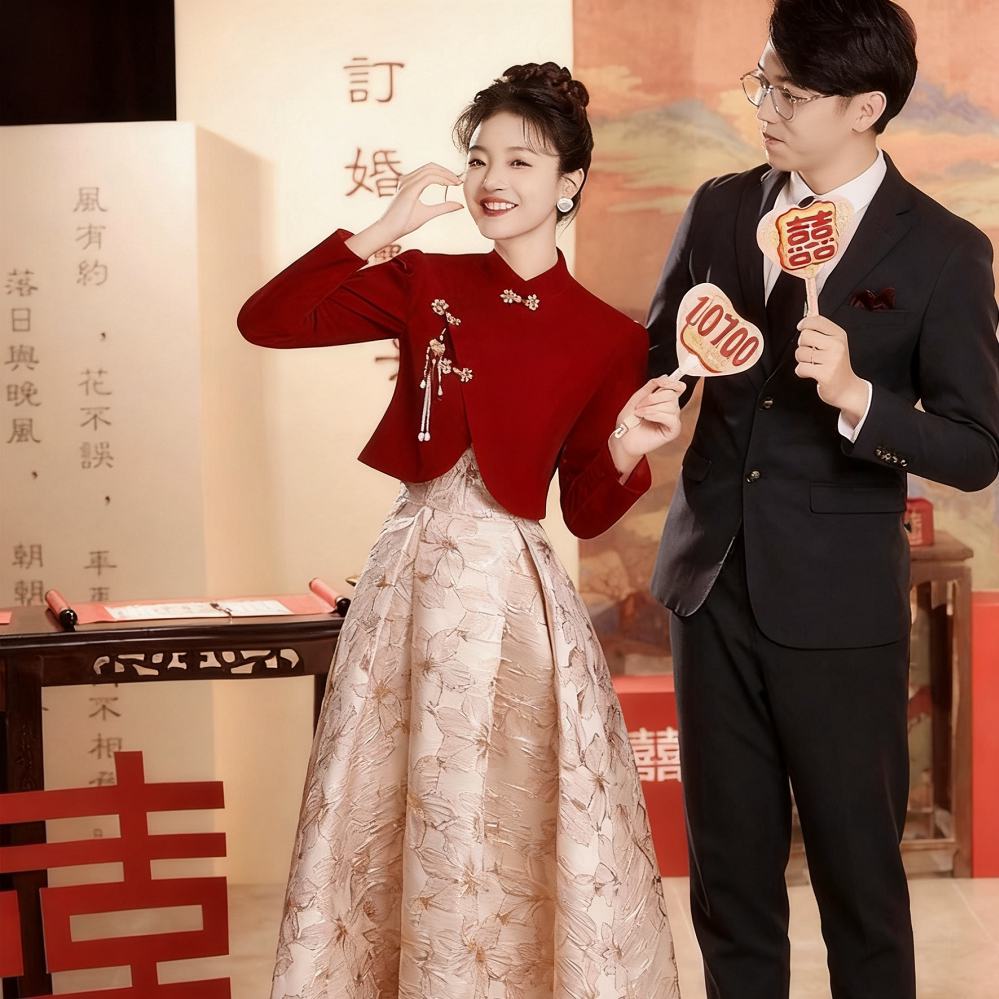 敬酒服新娘新款新中式结婚订婚宴礼服裙女秋冬高级感回门长袖