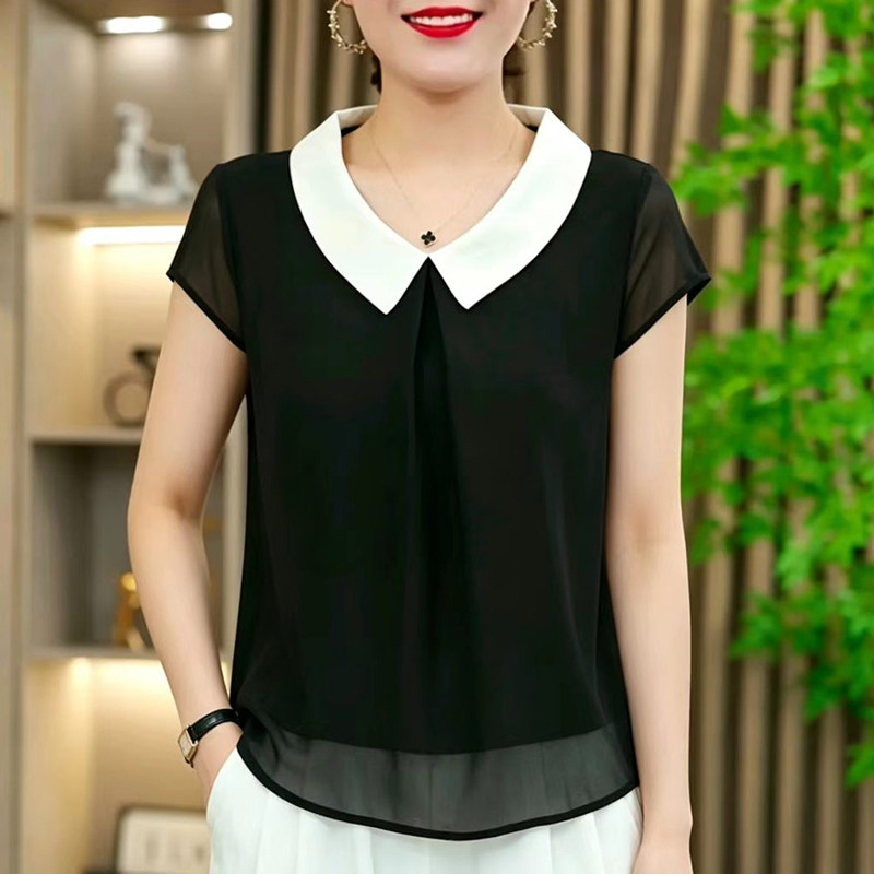 有货2026年夏装新款乔其纱衬衫时尚显瘦藏肉百搭妈妈宽松遮肚上衣