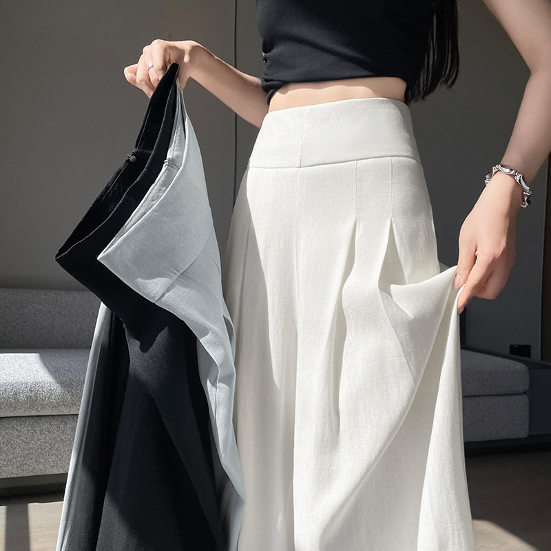 冰丝防晒棉麻休闲裤女夏季高腰收腹显瘦西装裤垂感宽松阔腿拖地裙