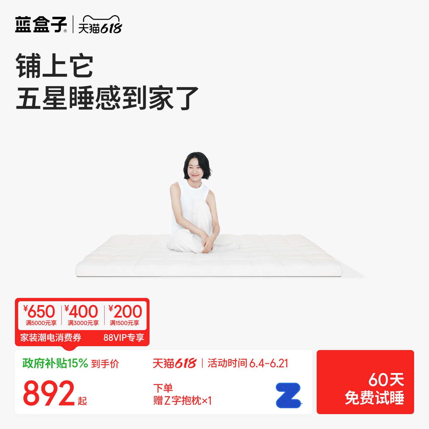 蓝盒子小蓝垫T2Pro记忆棉床垫薄垫家用软垫酒店专用双人榻榻米垫