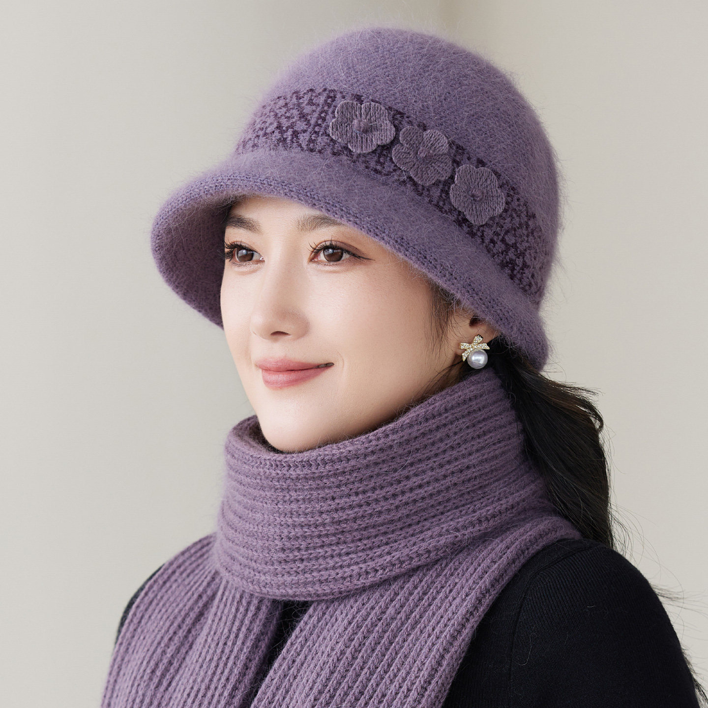 秋冬天女士棉帽子加绒保暖妈妈中老年人毛线帽奶奶老太太针织盆帽