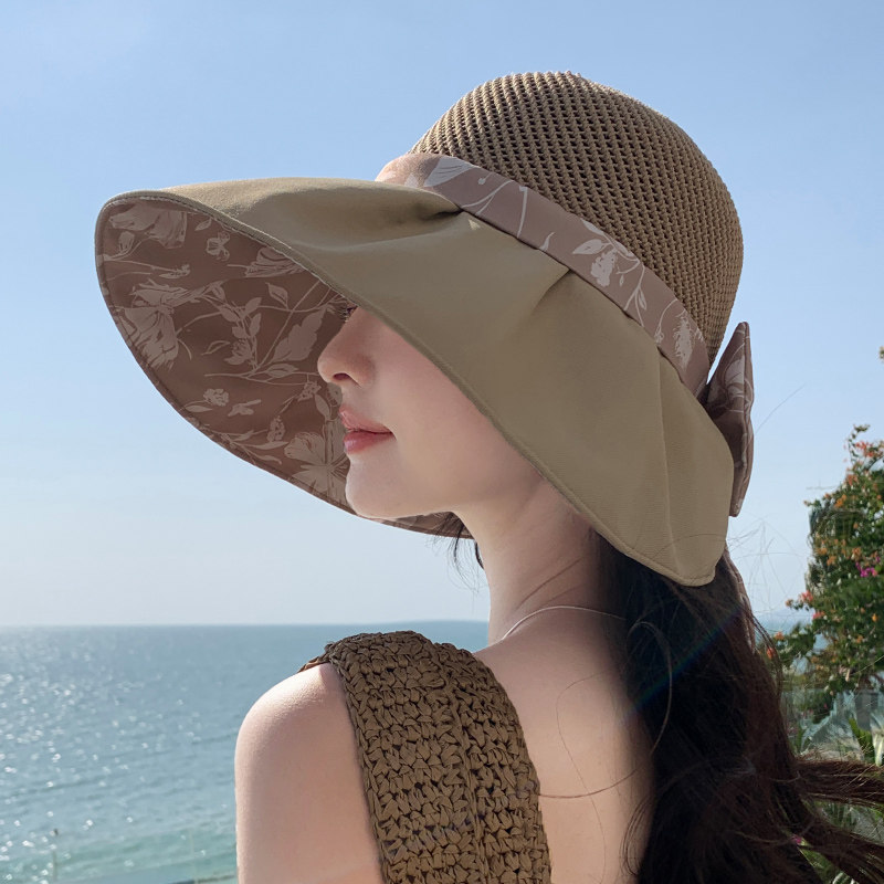 夏季沙滩遮阳帽女款帽子防紫外线大帽檐太阳帽遮脸渔夫帽防晒草帽