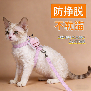 德文猫咪专用溜猫绳牵引绳背心式 外出链子可调节出门胸背防挣脱