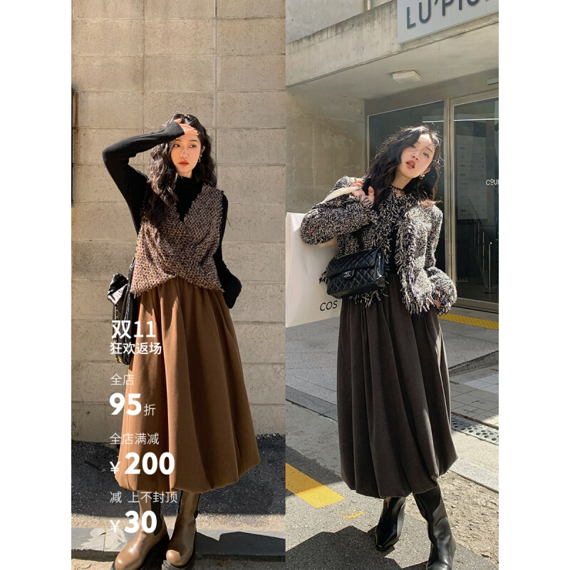 任小艺高腰显瘦a字半身裙女遮胯灯笼裙2023新款秋伞裙中长款a字裙