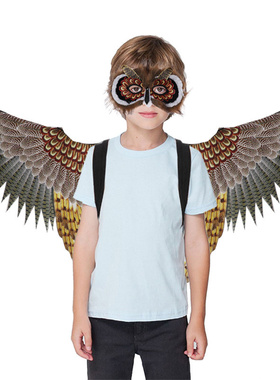 万圣节派对嘉年华狂欢节儿童猫头鹰面具翅膀套装COSPLY舞会跨境爆