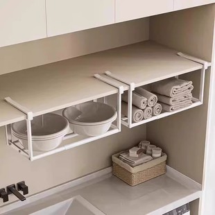 洗脸盆收纳架可伸缩浴室柜下置物架卫生间悬挂洗漱台免打孔托架子