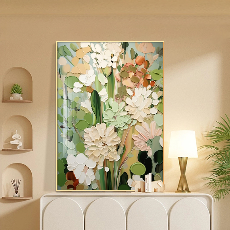 大芬村油画装饰画现代简约客厅卧室挂画肌理感电视柜沙发花卉摆画图片