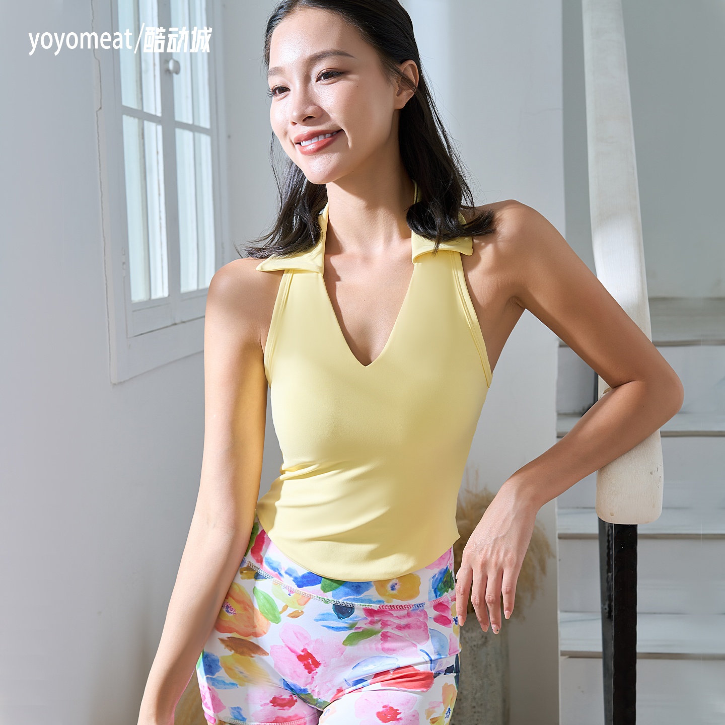 yoyomeat翻领美背普拉提瑜伽背心裸感透气健身文胸运动跑步训练服
