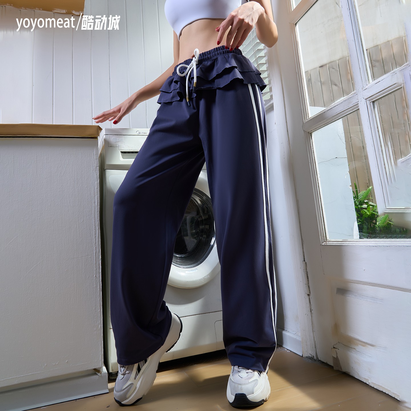 yoyomeat荷叶边芭蕾风运动长裤