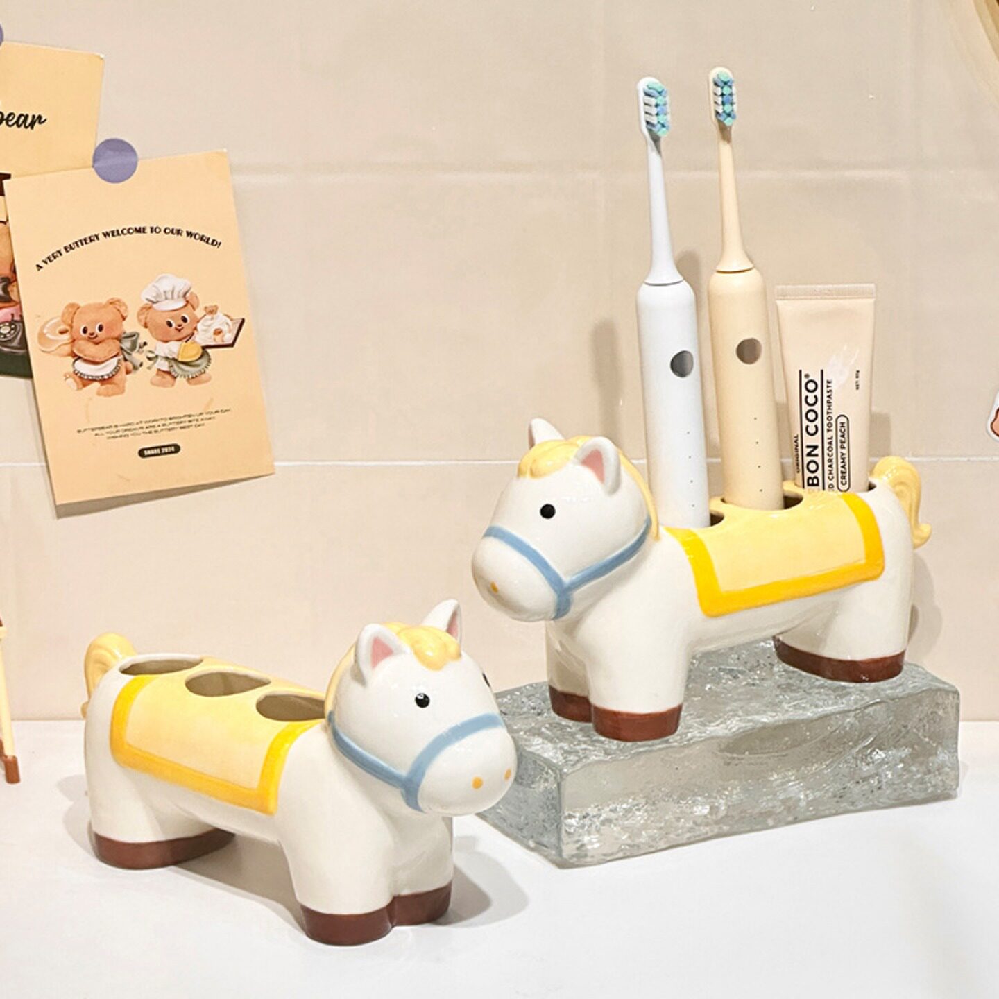 创意旋转木马浴室牙刷置物架台式免打孔卡通可爱牙刷架收纳底座托