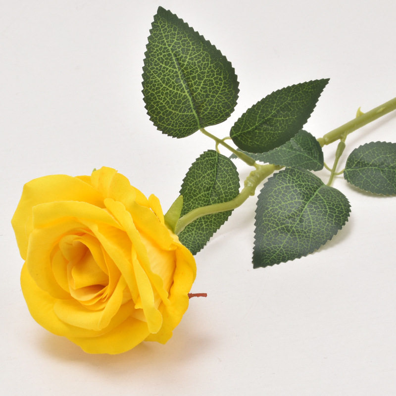 黄玫瑰仿真花仿真绒布玫瑰花单支假花人造花 婚庆家居情人节装饰