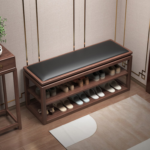 实木新中式门口换鞋凳带鞋架