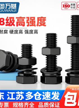 8.8级黑色外六角螺丝螺母大全高强度组合螺钉螺栓M4M5M6M8M10-M30