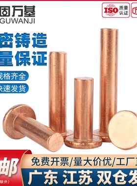 紫铜平头实心铆钉GB109平帽铜钉手打敲击式柳钉M2M2.5M3M4M5M6M8