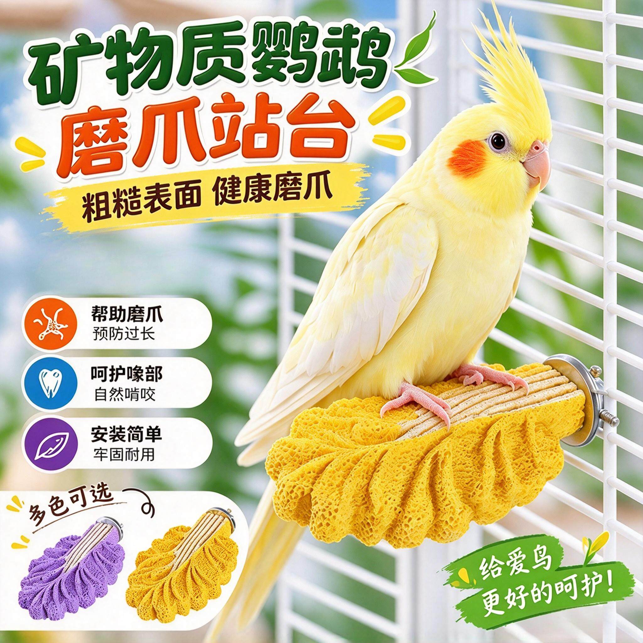 鹦鹉磨爪棒站台磨牙嘴器专用磨砂鸟笼站棍台虎皮牡丹用品大全玩具