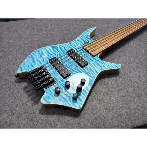 Leeky Y25-5 Bass 絮状贴面蓝色五弦无头贝斯定制选配