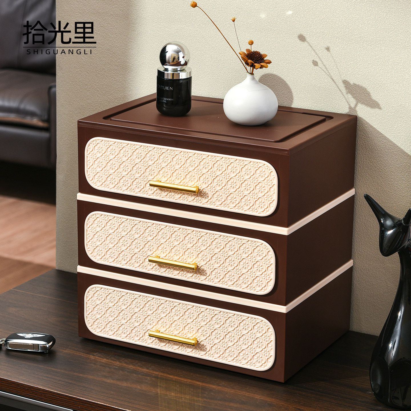 入户门玄关收纳盒抽屉式鞋柜上桌面口罩钥匙杂物整理可叠加置物架