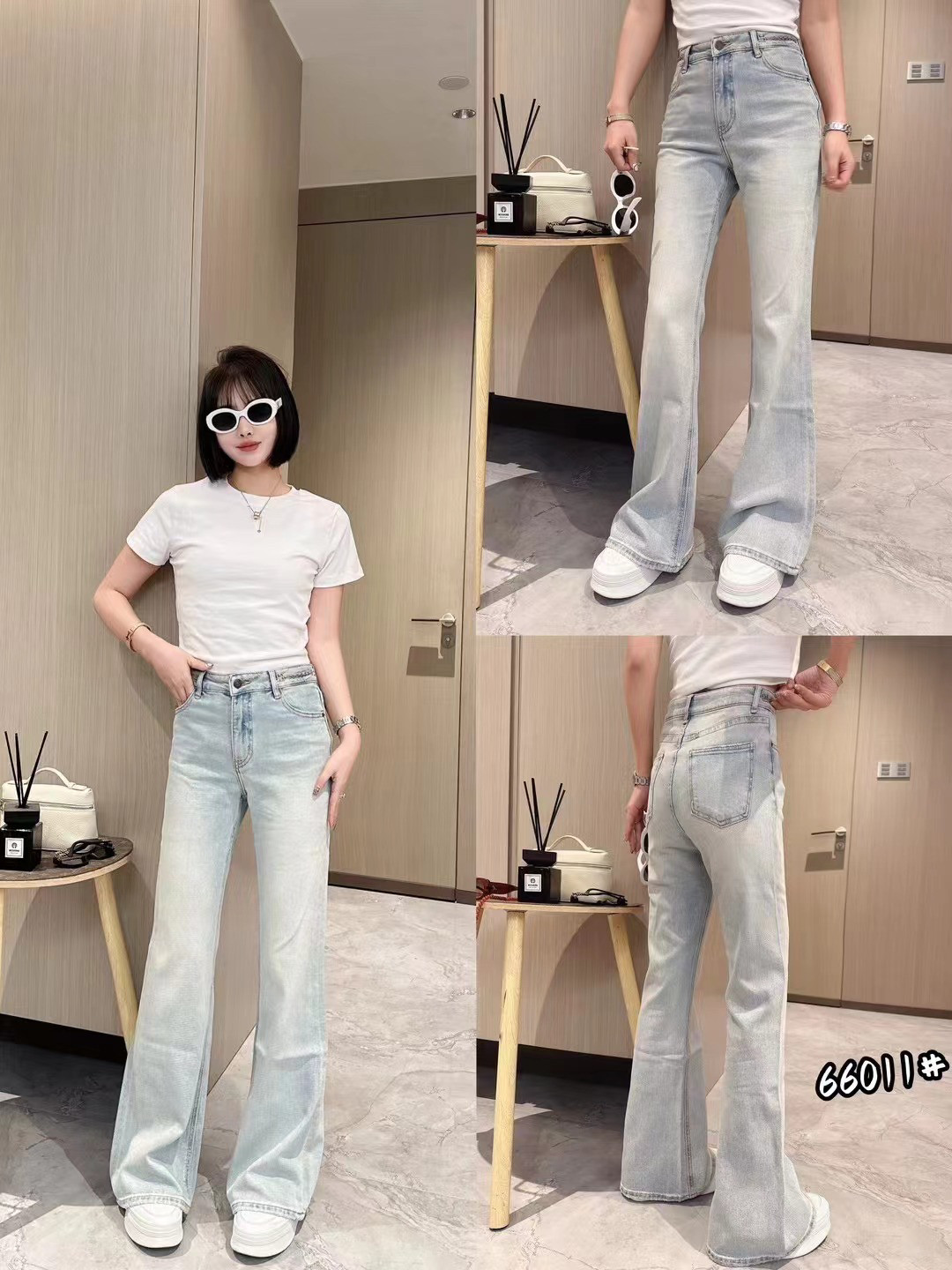 古月欧货春秋弹力女士阔腿拖地牛仔裤修身显瘦宽松微喇长裤粗