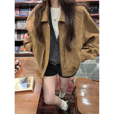 美拉德风覆古翻领麂皮机