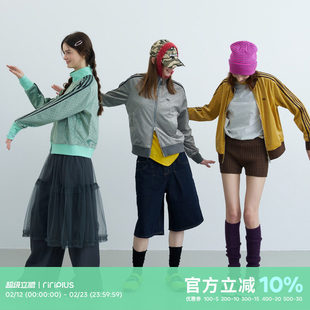 riverstone plus 美式复古波点立领拉链卫衣外套女春季修身上衣