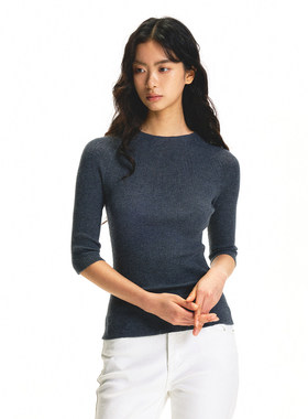 UnderStress 深灰半袖针织衫女休闲风修身短袖T恤春夏季显瘦打底