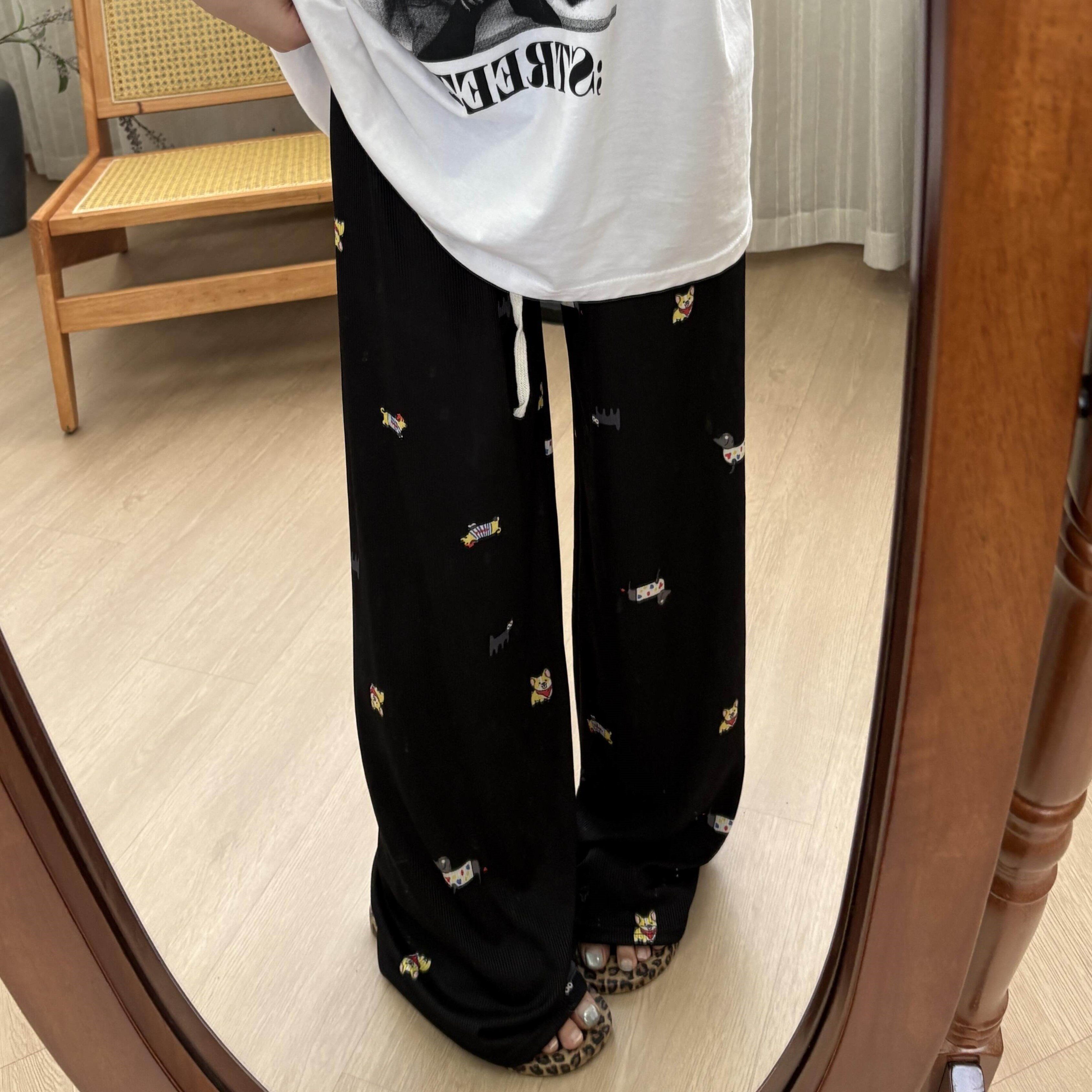 腊肠狗遛弯裤冰丝阔腿裤宽松bf慵懒风夏日轻薄凉凉裤防蚊裤女成人