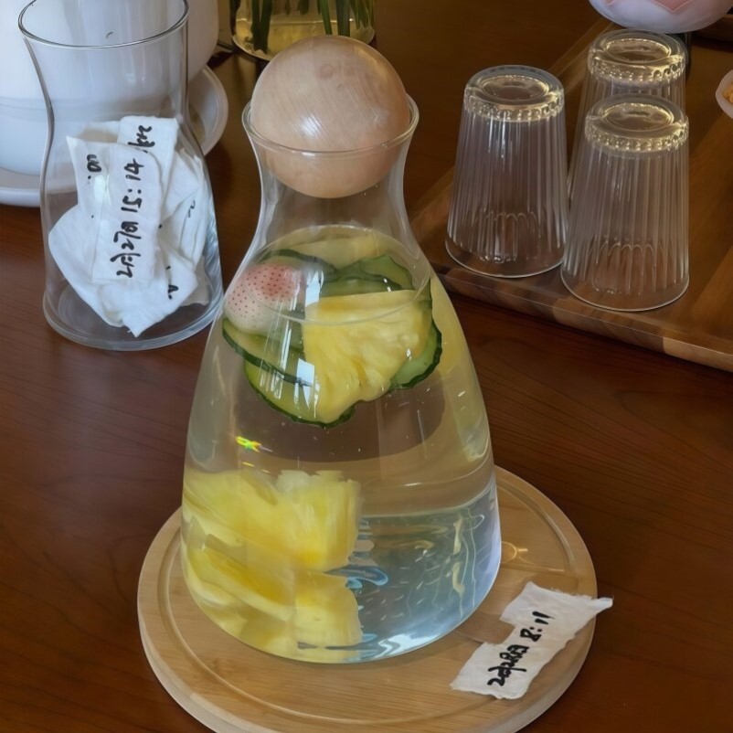 轻奢欧式原木塞冷水壶茶几摆件大容量水瓶家用套装冷泡壶耐高温