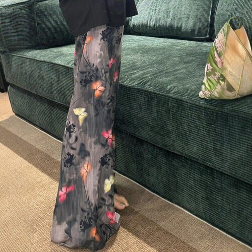 遛弯裤子女夏薄款印花绵绸防蚊裤宽松慵懒风垂感棉绸直筒休闲裤