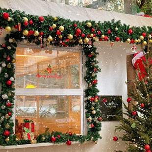 圣诞藤条加密花环装饰品店铺橱窗餐桌场景布置挂饰氛围感拍照道具