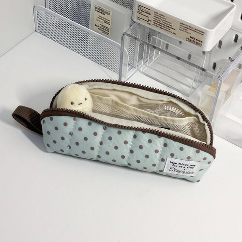 薄荷绿波点笔袋大容量高颜值铅笔袋学生上学文具收纳袋小众不撞款