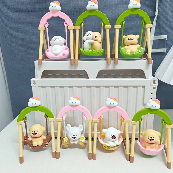 小狗荡秋千线条小狗盲盒可爱卡通公仔系桌面小摆件少女心礼物批发