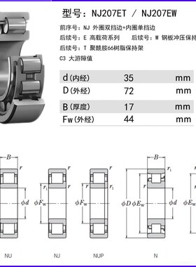 日本原装进口NSK高速精密耐高温静音圆柱滚子轴承NJ207E T W M C3