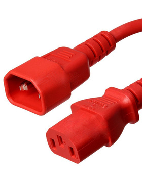 红色C13-C14品字尾公母延长线PyDU服务器彩色电源线C13转C14线15A