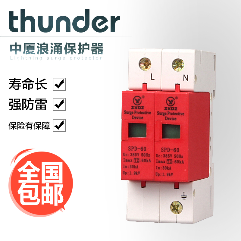 中厦浪涌家用防雷击避雷器开关电涌/泳保护器SPID60KA2P2极220vB